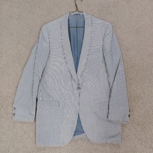 Vintage White & Grey Seersucker Tuxedo Coat 38L